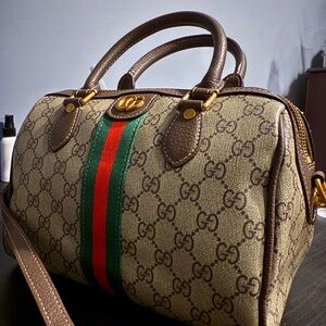 Gucci Beige Monogram Bag with Green and Red Accent